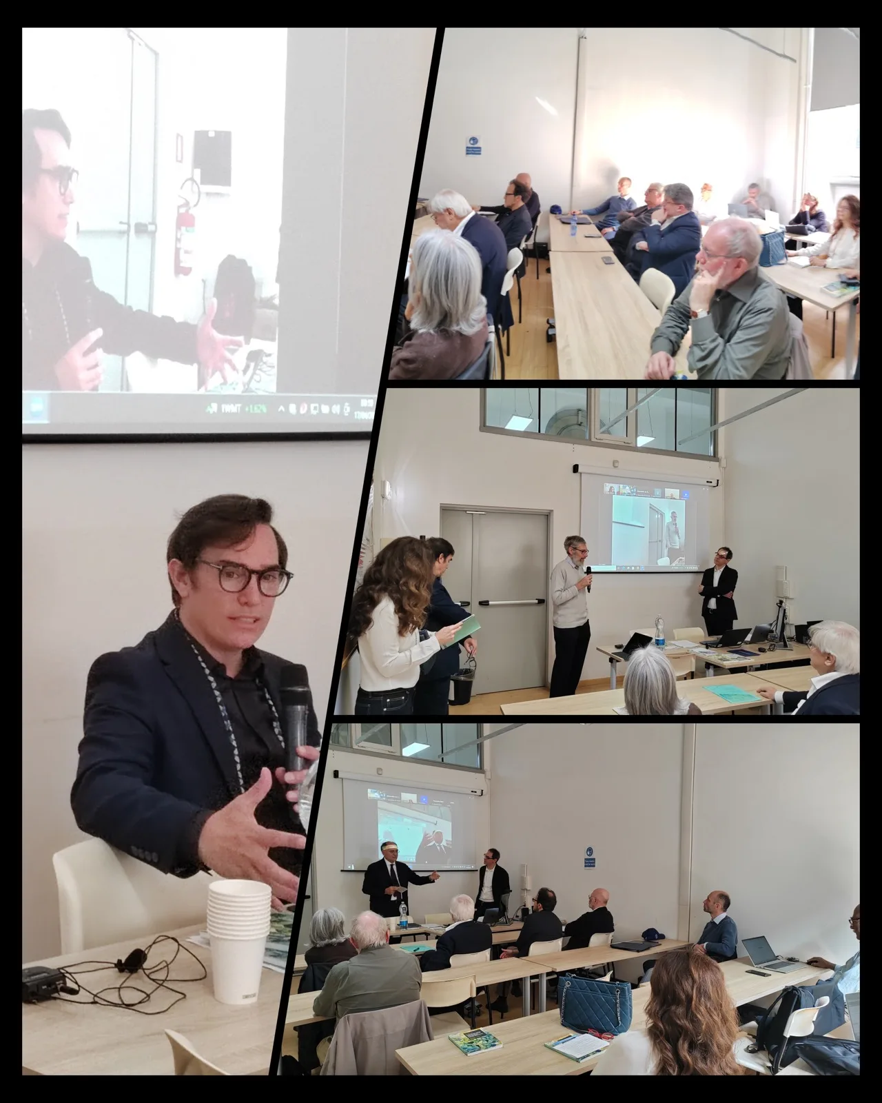 Photo collage with speakers and participants during the PolisMaker presentation event.