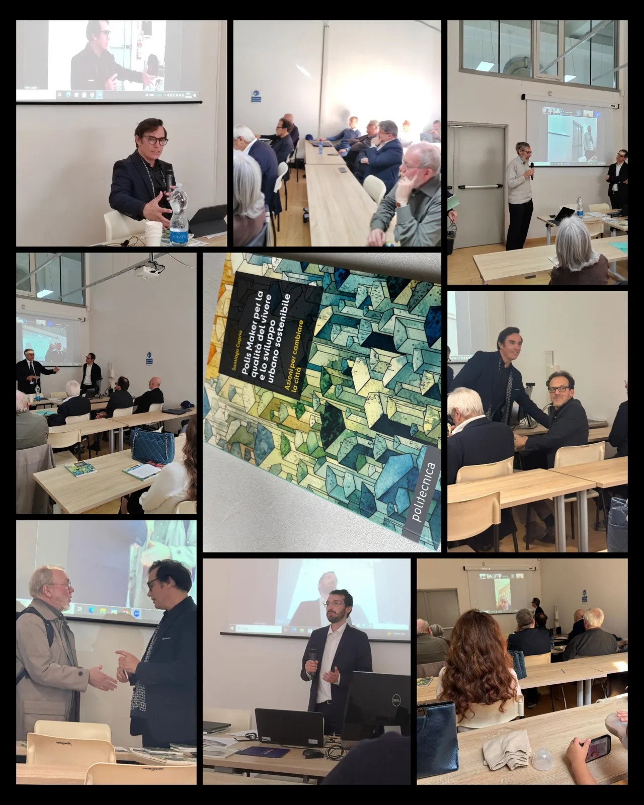 Photo collage featuring the Polis Maker volume and moments from the presentation event.
