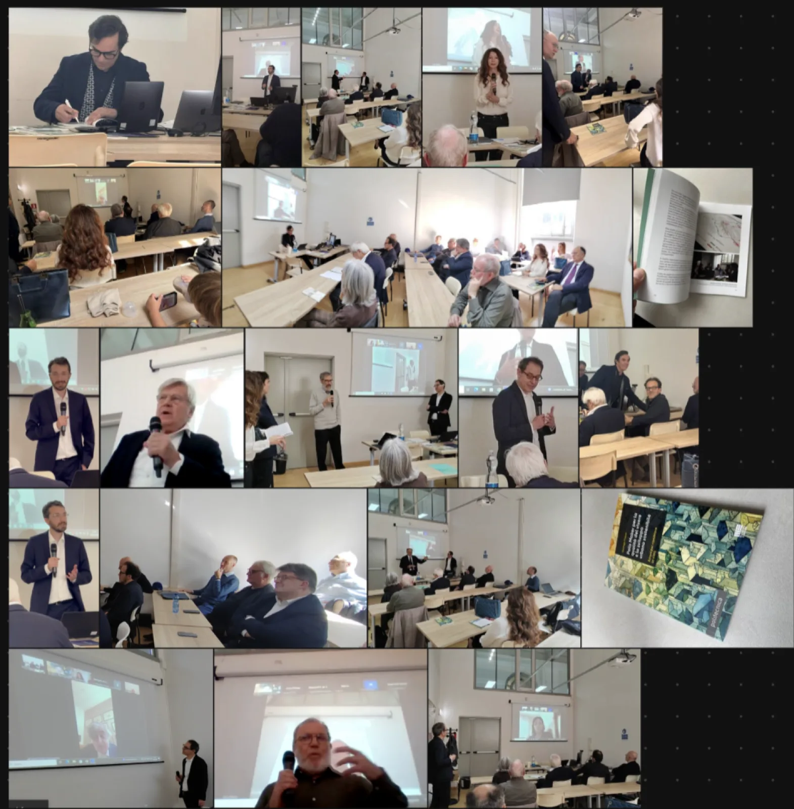 Collage of event photos showing speakers, participants and the Polis Maker volume.